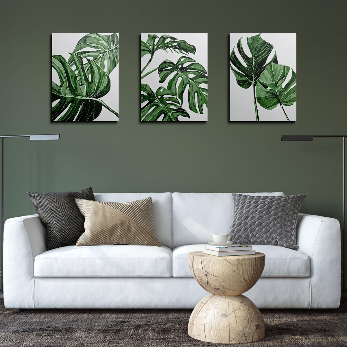 Canvas Wall Art Prints 3 Pieces White Green Leaves Picture Framed Artwork Paintings for Bedroom Living Room Kitchen 30 x 40cm Home Wall Decoration Paintings Personalised Photo Gifts - Image 4