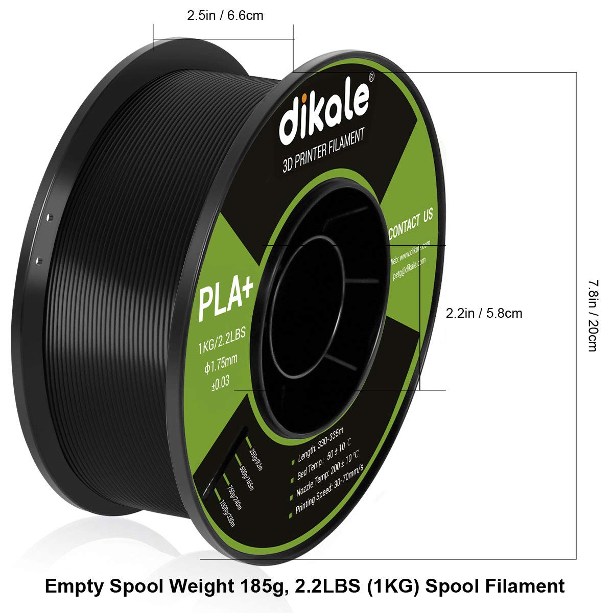 PLA 3D Printer Filament Neatly Rolled 2.2 lbs (1KG)- 1.75mm Pla Filament, Dimensional Accuracy +/- 0.03 mm, Black