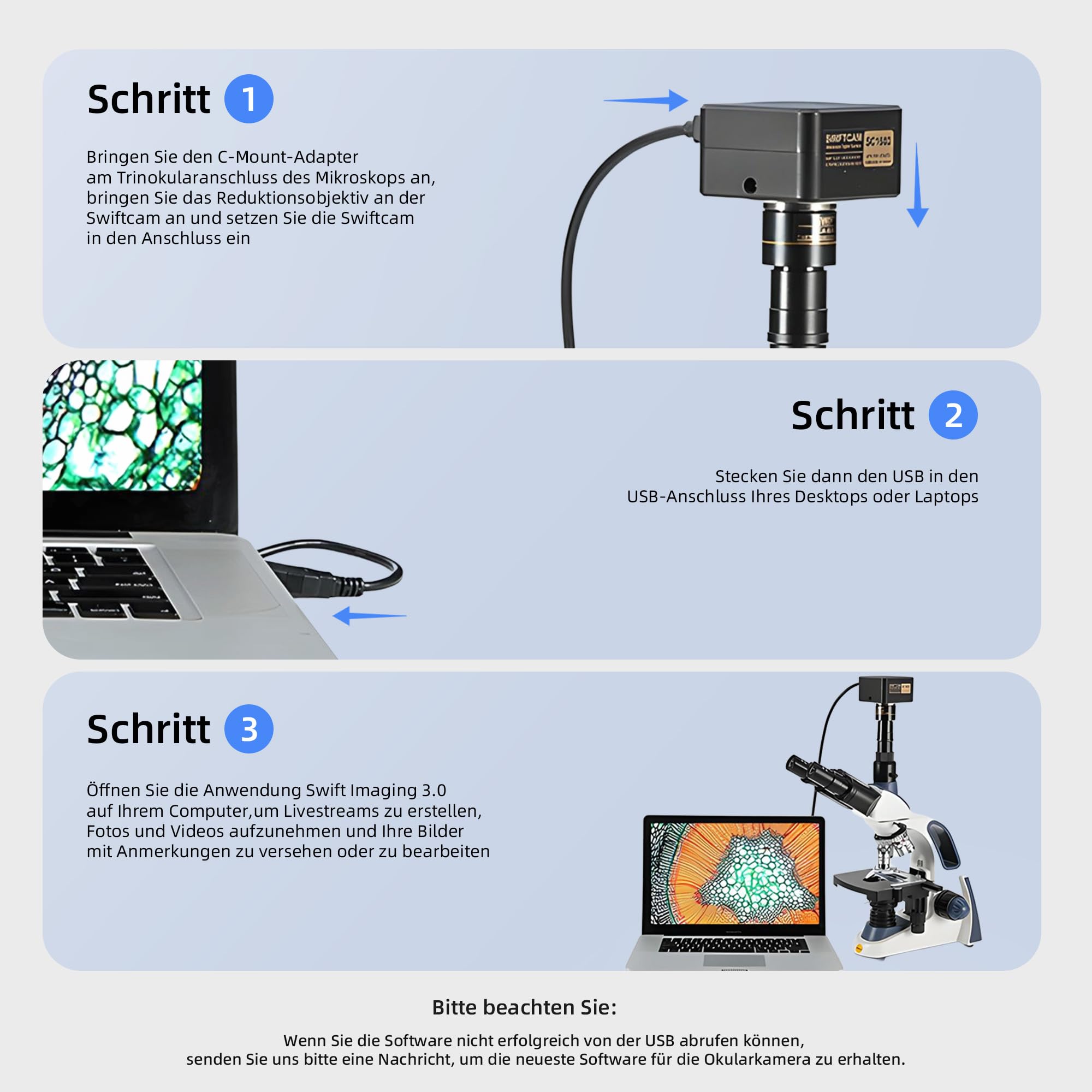 SWIFT Swiftcam SC1003-CK - Fotocamera da microscopio da 10 Megapixel con obiettivo riduttore, kit di calibrazione, adattatori oculari e cavo USB 3.0, compatibile con Windows/Mac/Linux