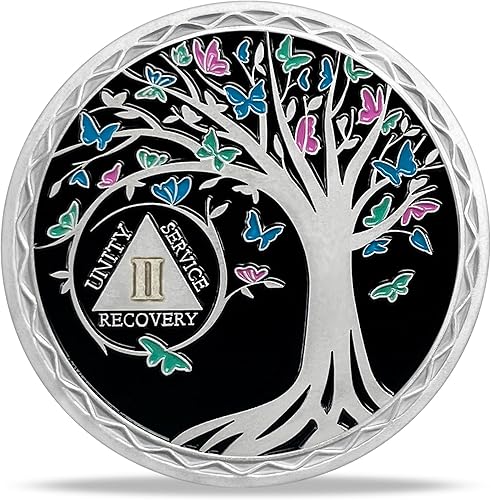 Moneda de sobriedad de 2 años, árbol de la vida, medallón AA, Alcohólicos Anónimos, Ficha de aniversario, regalos de sobriedad para mujeres y 02 Años