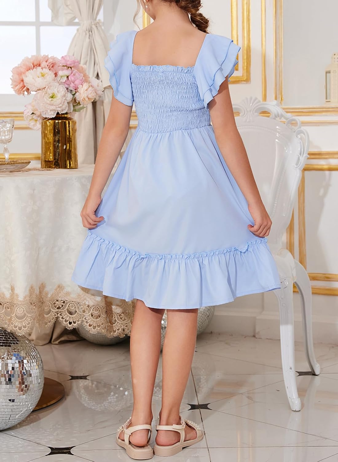 blibean Tween Girls Elegant Ruffle Sleeve Dresses Size 6-15 Years - Image 5