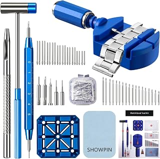 Watch Link Removal Kit, SHOWPIN Watchband Removal Tools, Watch Repair kit, Spring Bar Tool with Scale, Link Remover, Watch Band Holder, Punch Pins, Hammer, Hole-Punch, Cleaning Cloth, and User Manual