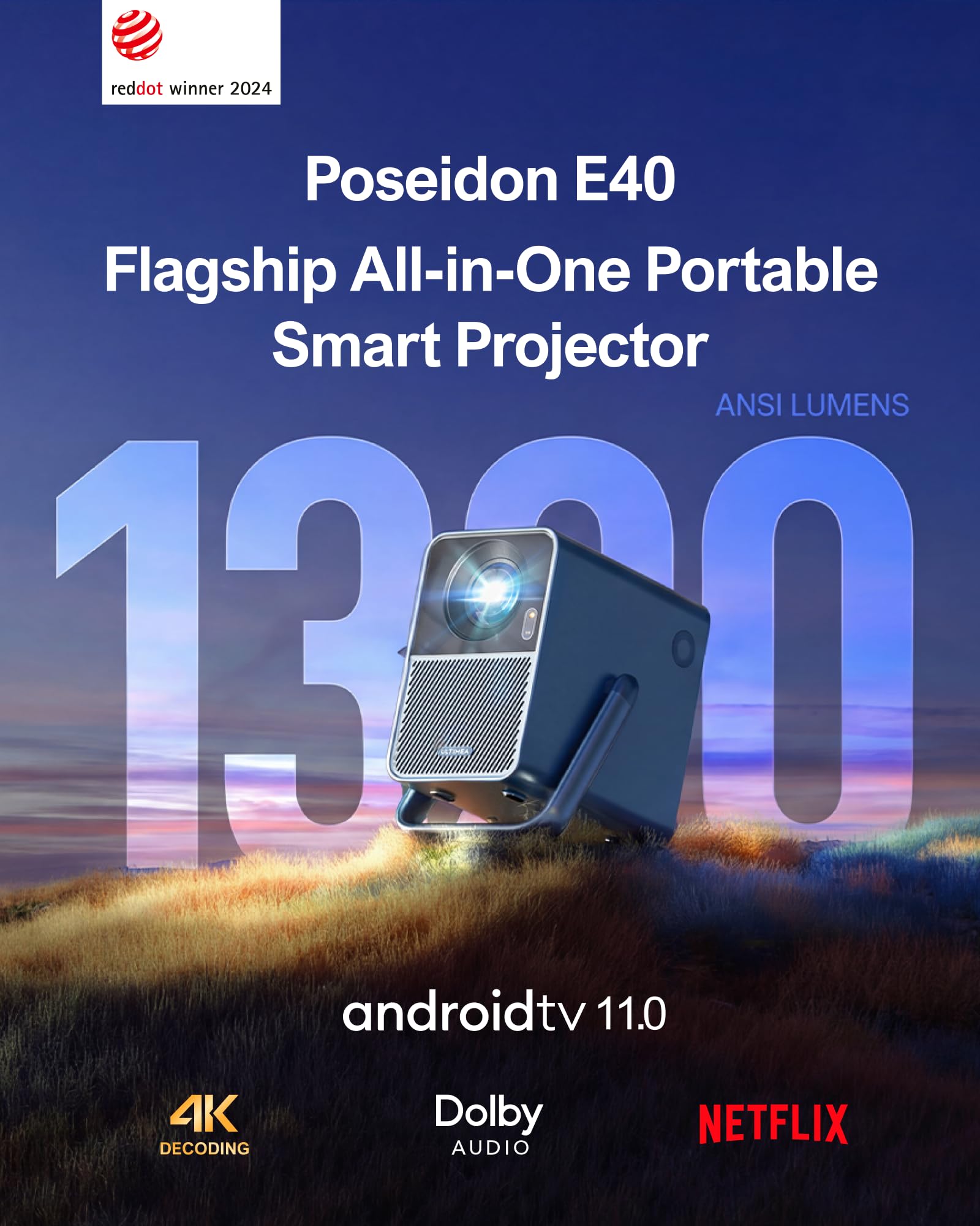 4K Android projector with Netflix, bright 1000 ANSI lumens