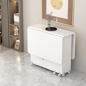 Wood Versatile Collapsible Extension Extendable Drop Leaf Table Space-Saving for Kitchen Dining Living Room Small Spaces.White