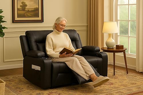 Miniatura 2 de LUCKLIFE Juego de sofá reclinable de cuero con sillones reclinables manuales, juego de muebles de sala con sofá reclinable, sofá biplaza y sillón,