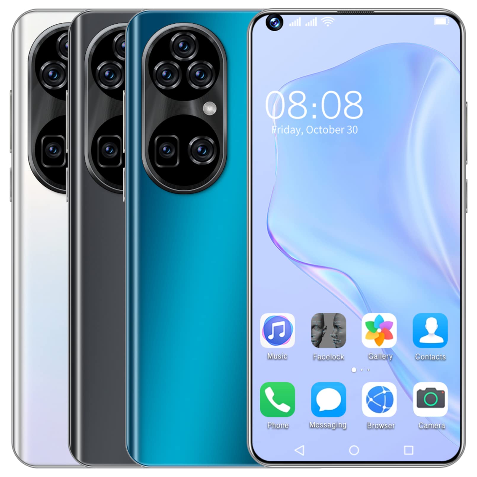 Hotshot 3.5 Mm, Headphone Jack Dual SIM Face Unlock 5G Cell Phone 6800 mAh battery Four Camera 32MP Cheap Mobile Phone 4GB ROM, 64GB SD Smartphone Face ID,White,L