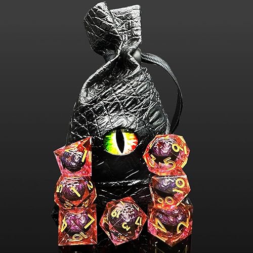 Miniatura 6 de HAOMEJA Juego de dados de resina de monstruo de calavera D&D, esqueleto DND, 7 dados de bordes afilados con bolsa de ojo de dragón para regalo de