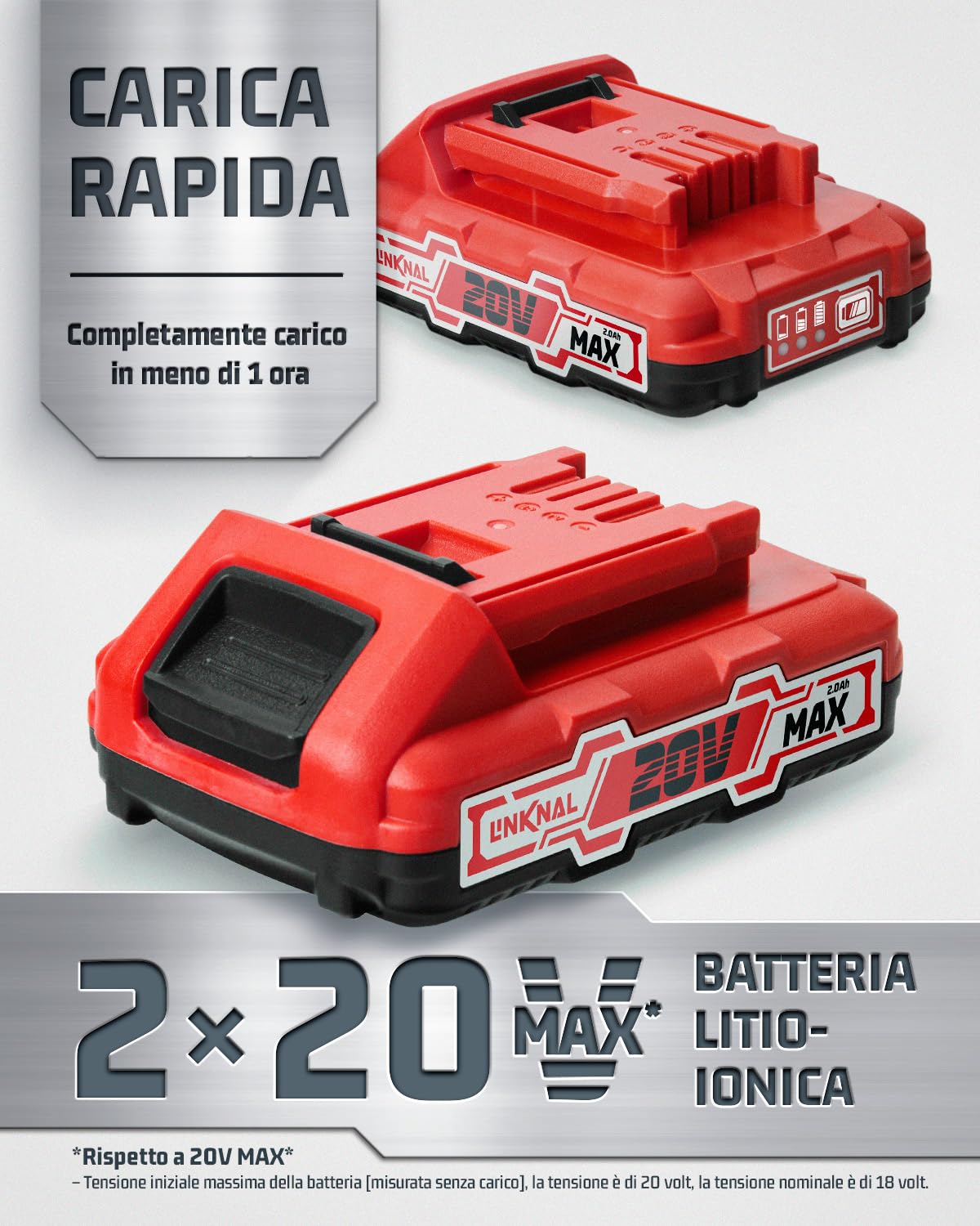 LINKNAL - Pistola elettrica per unghie, senza fili, alimentata a batteria, calibro 18, 2 batterie agli ioni di litio max 20 V, caricabatterie e 1000 chiodi inclusi (L820-BN)