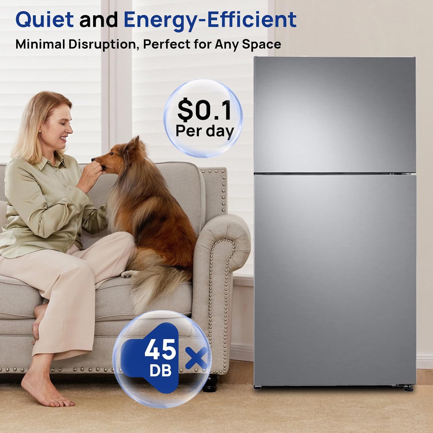 Smad Full Size Refrigerator with Freezer 20 Cu Ft, Top Freezer Refrigerator, Double Door Stainless Steel 33", Frost Free, LED Light, Adjustable Thermostat