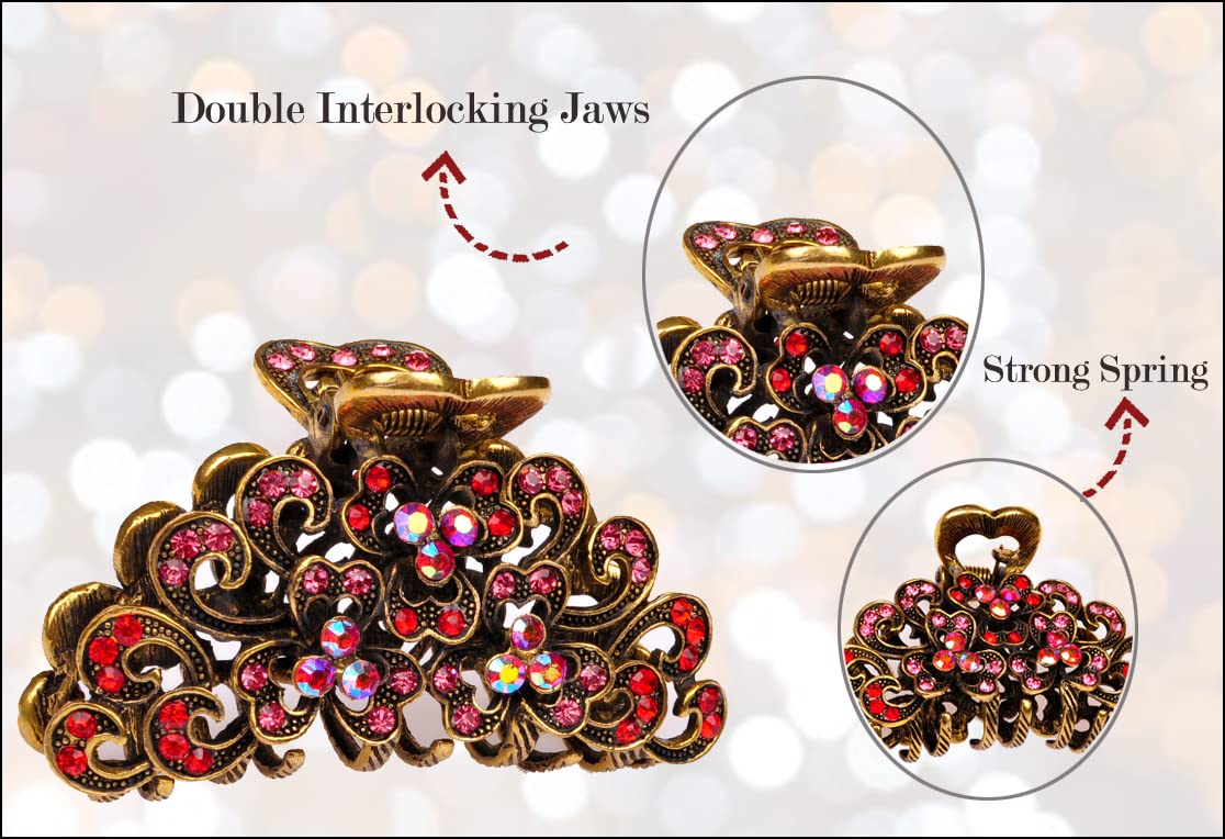 TROTH FASHION Metal Antique Gold Plated Hair Clips Women, Crystal Rhinestone Hair Claw, Diamante Claw Hair Clamp, Anti Slip Large Claw Clips for Thin & Thick Hair, Hair Styling Accessories Women - Image 4