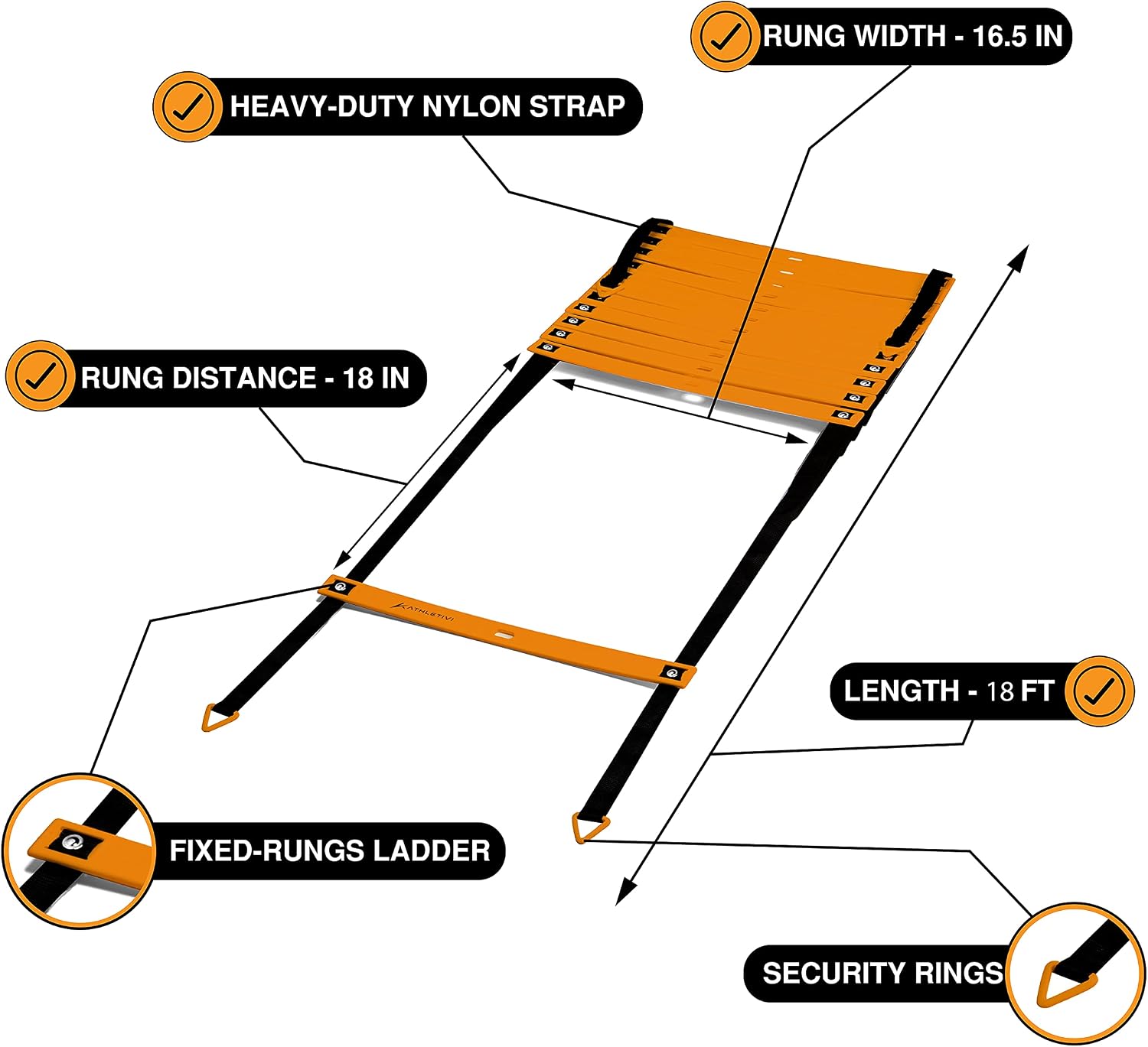 Athletivi Speed & Agility Set - Maximize Self-Improvement with Fixed-Rung Ladder, Cones & Parachute for Football, Soccer & More! Enhance Coordination & Boost Speed.