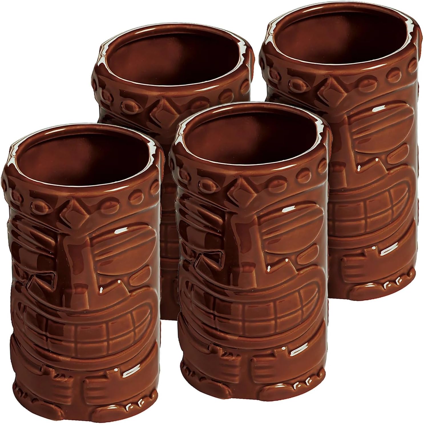 Fun Express Ceramic Tiki Tumbler Mugs (4 cup set) Luau Tropical Party Decorations
