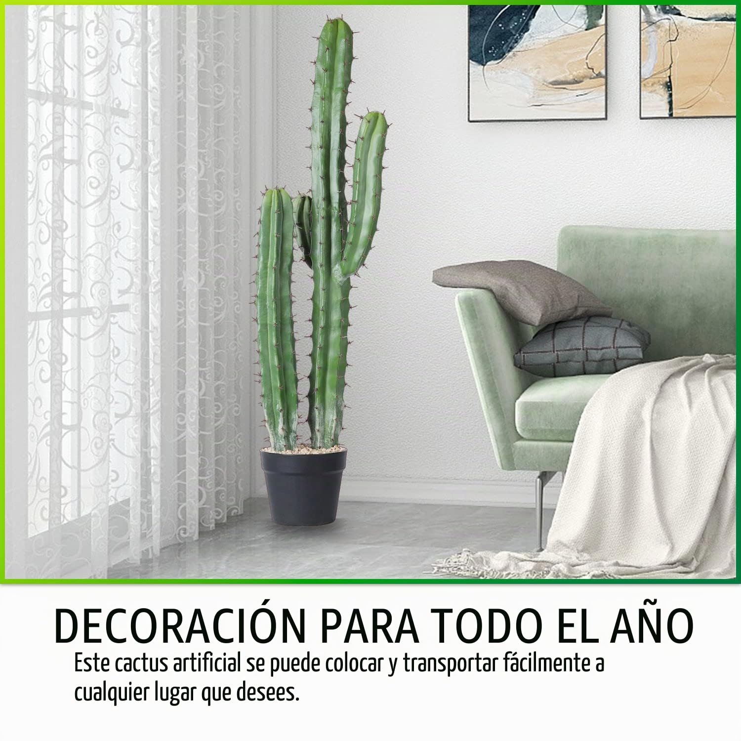 Cactus Artificial Grande de 36 Pulgadas, Plantas de Cactus Artificiales para decoración del hogar, jardín, Oficina, Tienda
