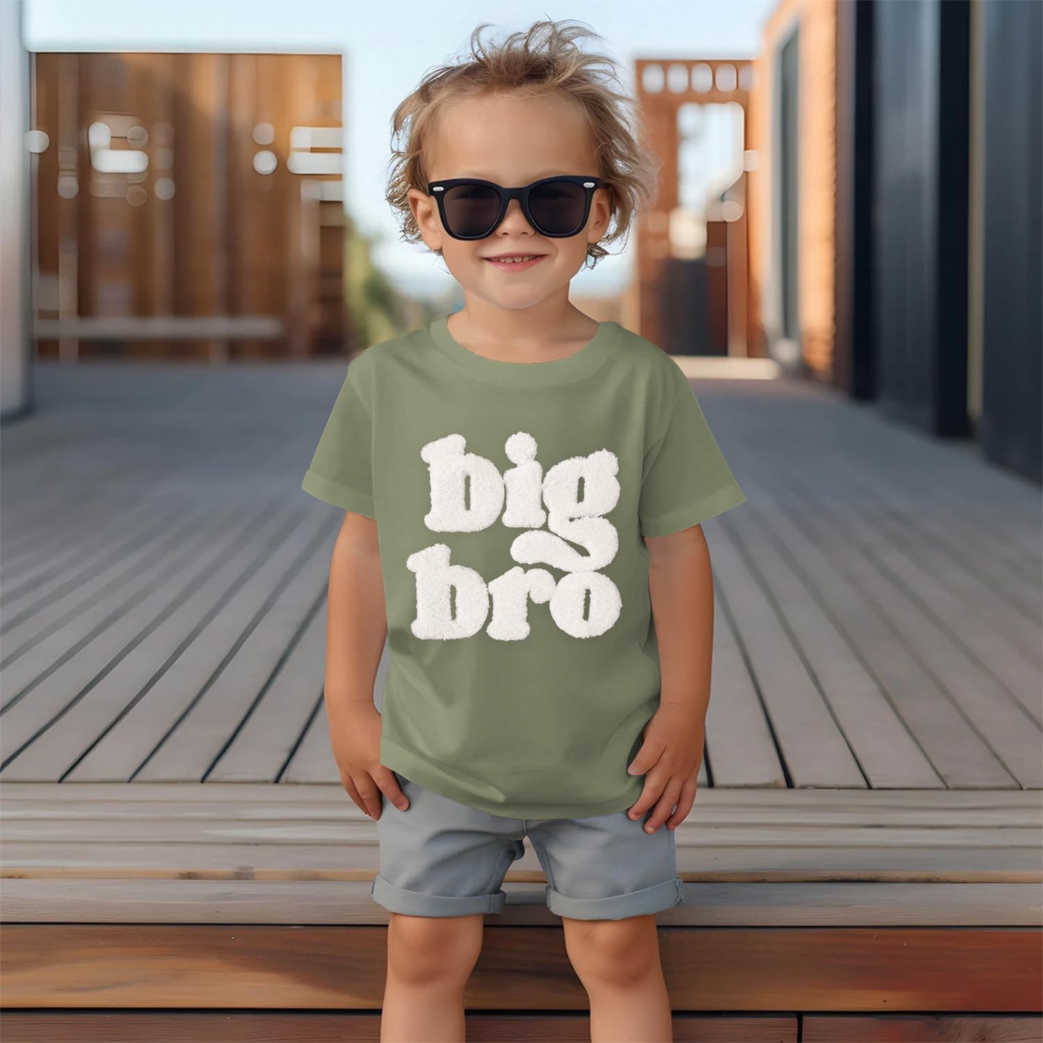 SOFEON Big Brother Shirt Toddler Baby Boy Big Bro Chenille Patch Letter T-Shirt Announcement Tees Summer Short Sleeve Top - Image 3