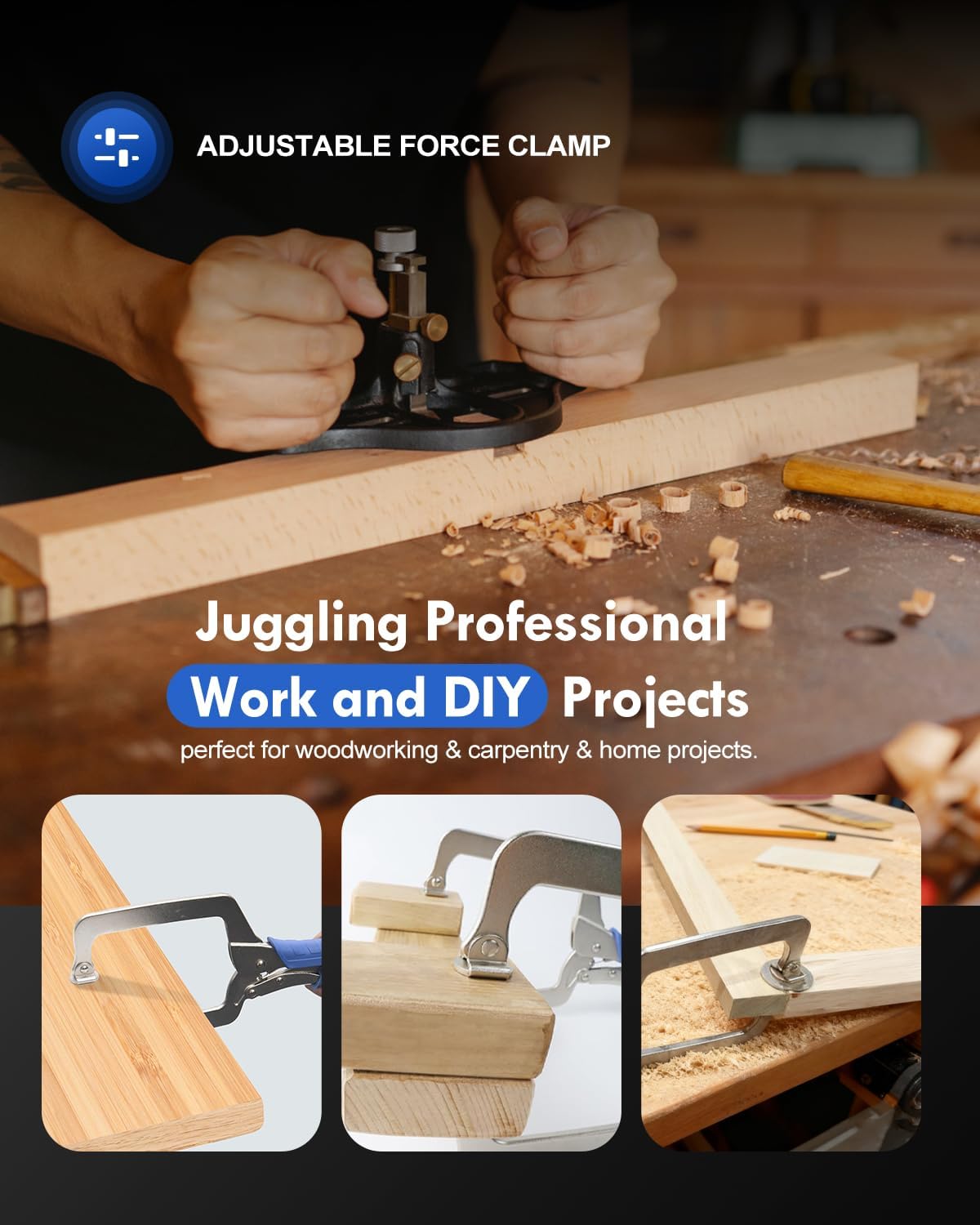 DRAGONITE Heavy Duty C Clamp, Vise Grip Locking Pliers With Swivel Pads, 15 Inch Face Clamp for Woodworking, Welding and Pocket Hole Joinery, 2 Piece