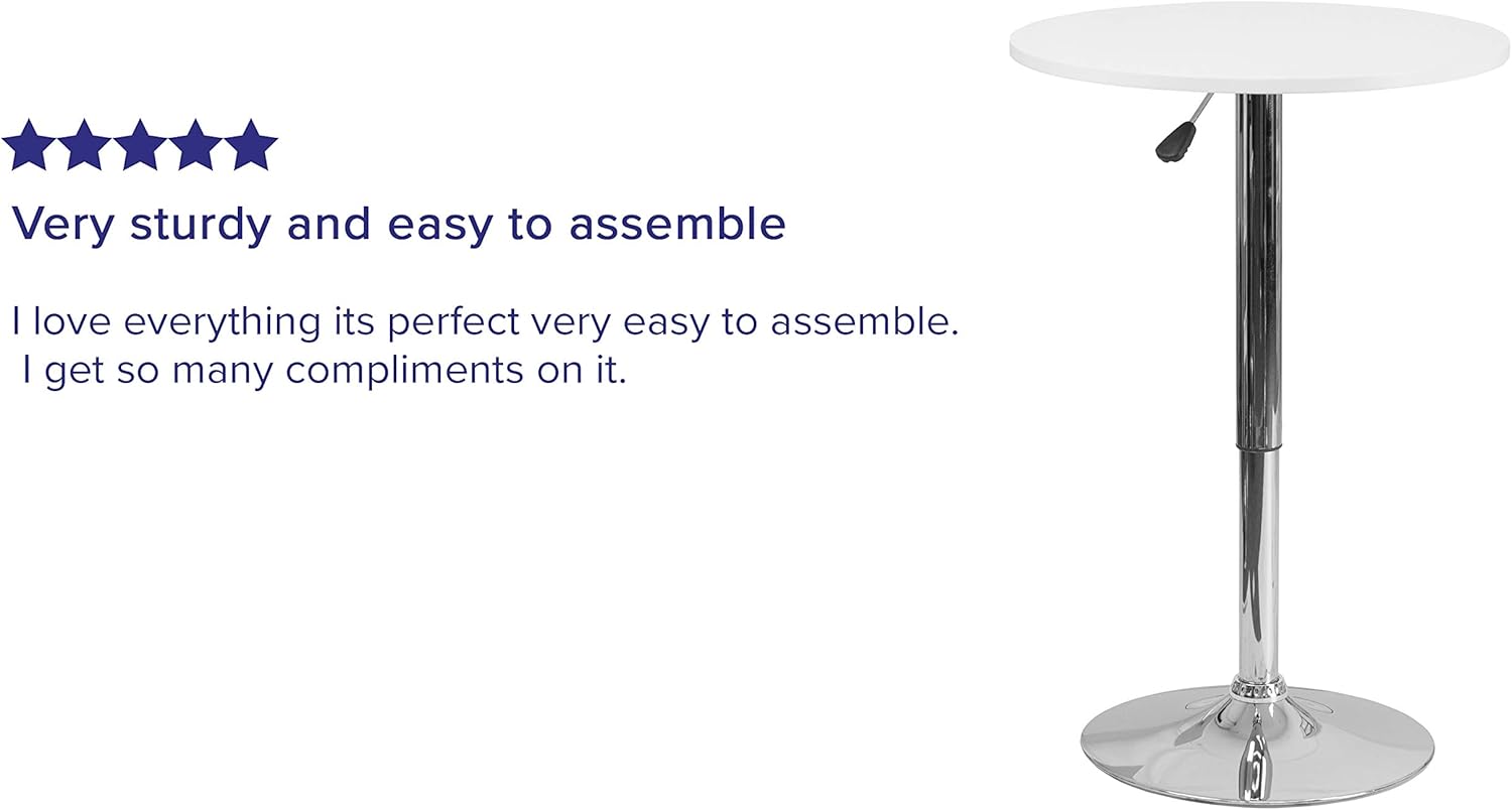 Flash Furniture 23.75'' Round Adjustable Height White Wood Table (Adjustable Range 26.25'' - 35.75'') : Home & Kitchen