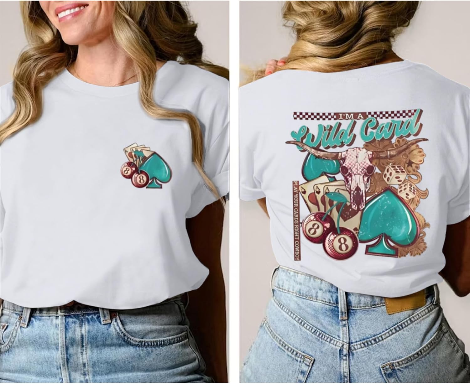 Western Shirts for Women Rodeo Graphic Tees Shirt Vintage Cowgirl Poker T-Shirts Cherry Number Short Sleeve Tops - Image 4