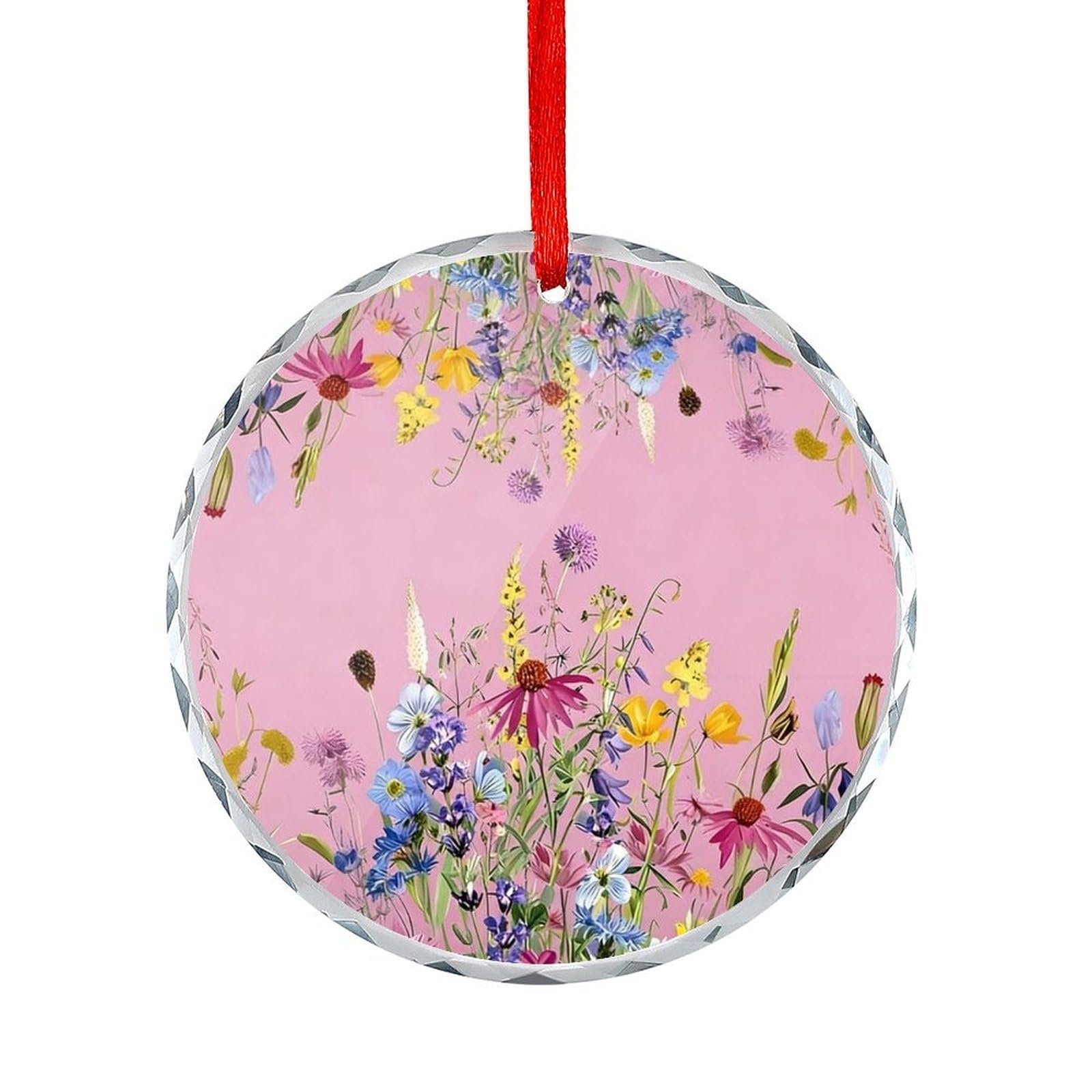 Btcowzrv Style Pink Wildflower Round Ornament Hanging Pendant Decor