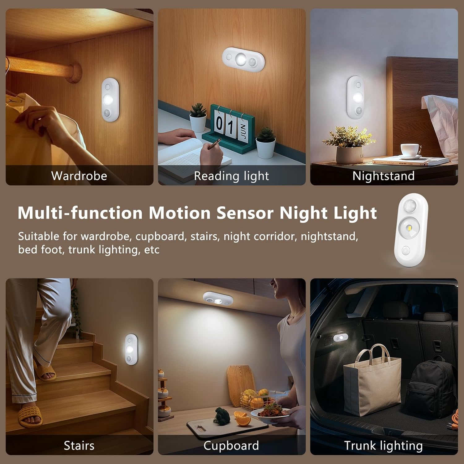 inShareplus LED Motion Sensor Puck Lights, Under Cabinet Lighting Indoor, USB Rechargeable Magnetic Night Light, 6500K Warm White Wireless Dimmable LED Lighting for Closet, Stairs, Kitchen (6 Pack)