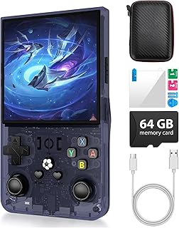 R36 Max Retro Handheld Game Console 4 Inch Full IPS Screen Built-in 18000+ Games Open Source Linux System & 64GB Memory Card Video Games 30+ Simulator Platform 4000mAh Battery (Transparent Gray)