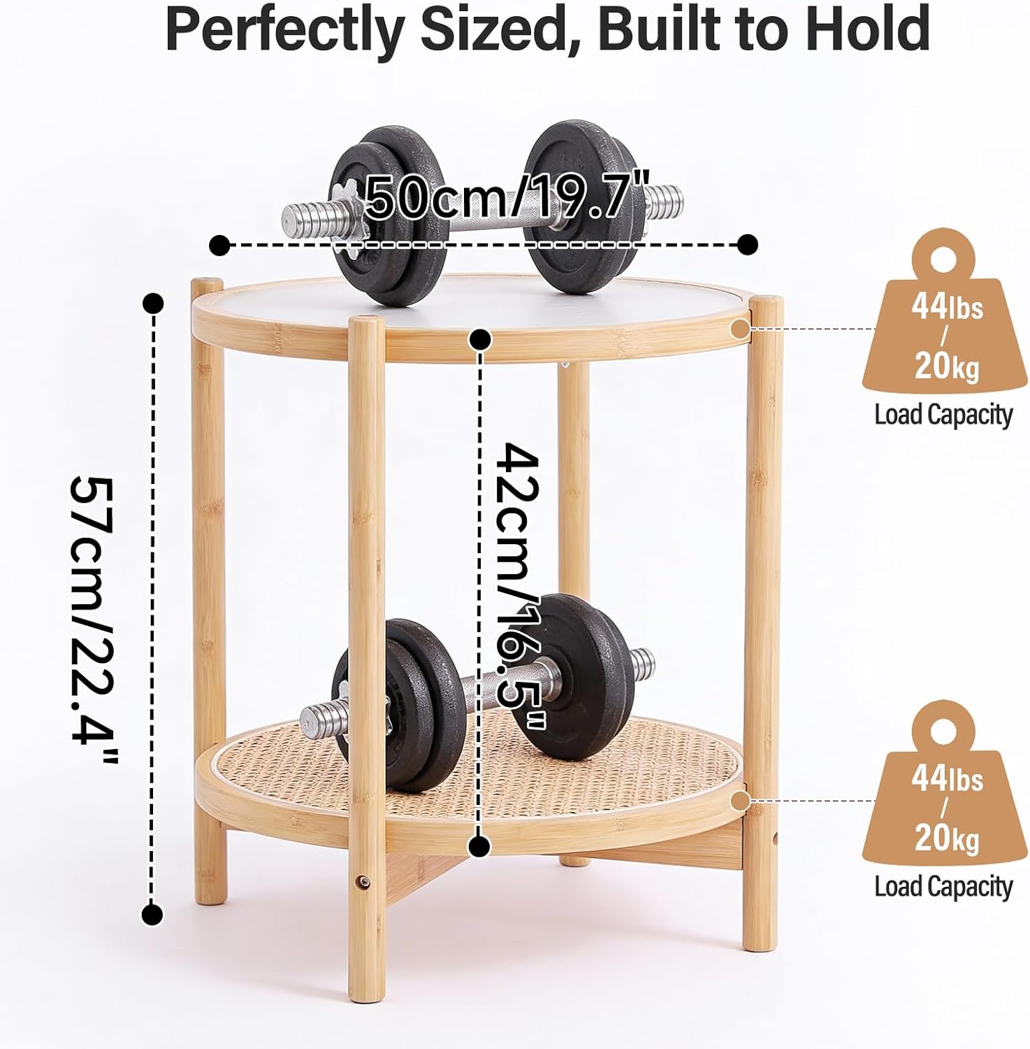 Tiita Rattan Coffee Table, Round End Table, 19.7Inch Modern Side Table, Small Bamboo Living Room Side Table, Glass Sofa End Table for Balcony and Office Outdoor/Indoor (Wood)