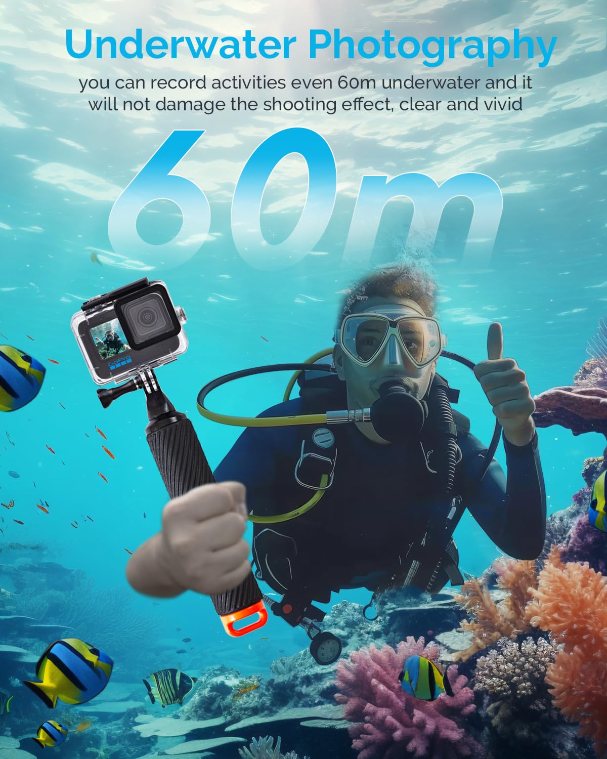 wasserdichte Schutzhülle für GoPro Hero 9/10/11/12, Unterwasser Schwimmender Handgriff Kompatibel mit GoPro 9/10/11/12
