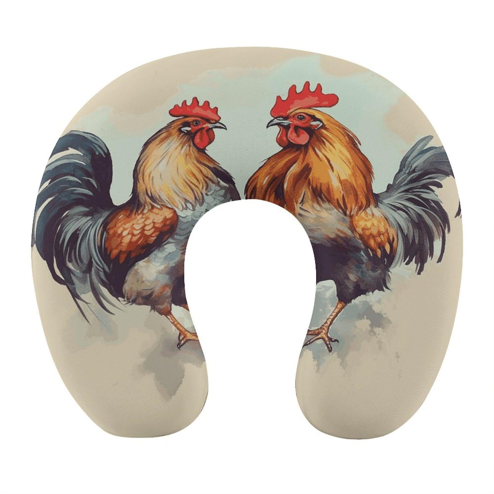 FekiLoot Rooster and Hen Travel Pillow U Shaped Neck Pillow Comfortable Memory Foam Pillow Portable Soft Headrest Lightweight Neck and Head Support for Planes Trains Self-Driving Cars