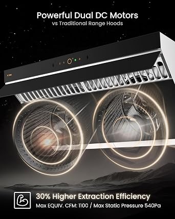 FOTILE JQG9007 36 Under Cabinet or Wall Mount Kitchen Range Hood 1100 CFM 4 Speed Level with LED Lights, Fingerprint Resistance and Motion Control