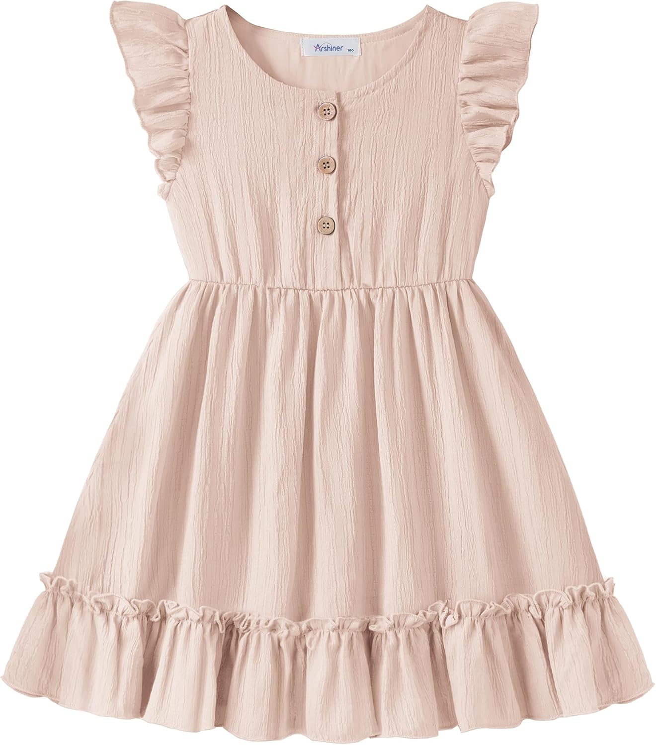 Arshiner Toddler Girls Dress Ruffle Sleeveless Button Down Dresses Summer Beach Casual Sundress with Pocket for 1-7Y