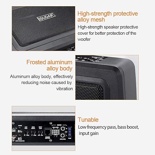 Miniatura 3 de ISUDAR Subwoofer Slim Max de 9 pulgadas de 600 W con alimentación activa para automóvil bajo el asiento con amplificación integrada para
