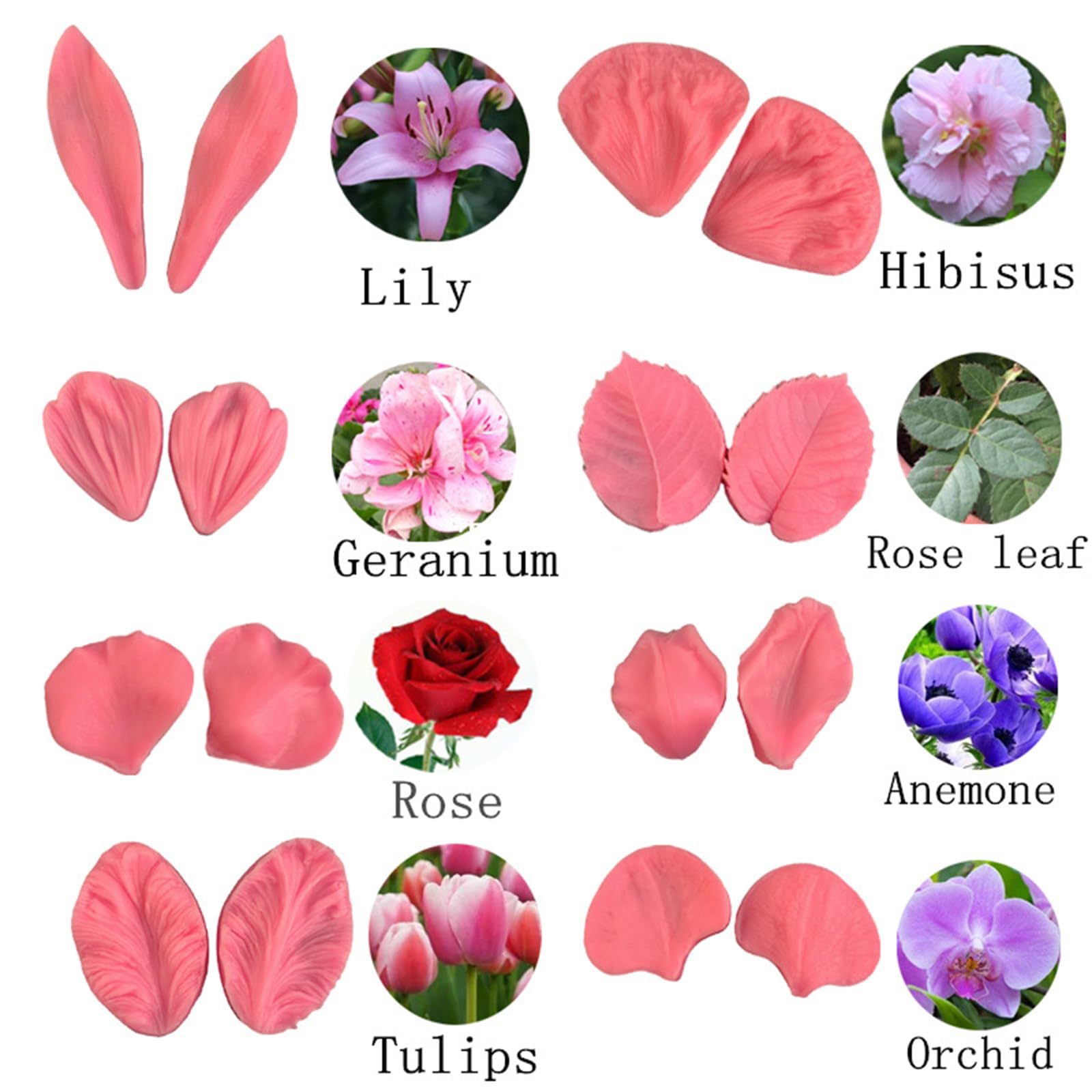 4 stampi in silicone a forma di petali di fiori per fondente