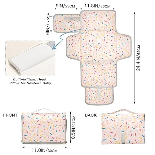 Miniatura 4 de Colorful Sprinkles Portable Changing Pad with Built-in Pillow, Waterproof Foldable Baby Diaper Changing Pads, Diaper Mat for Boys and Girls