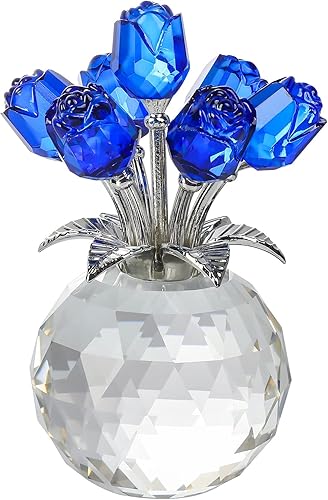 Figura de cristal de flor de rosa roja con jarrón, ramo de flores de regalo para esposa, novia y mujer, decoración de mesa coleccionable de flores