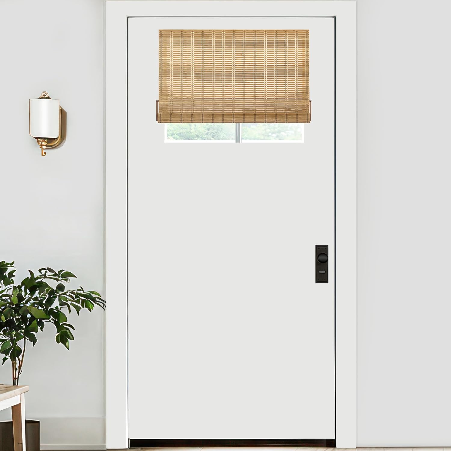 LazBlinds No Tools No Drill Bamboo Roller Shades, Cordless Bamboo Blinds, Light Filtering Roll Up Blinds for Windows, French Door, Porch or Patio Privacy Screen, 26'' W x 20'' H, Brown206 Brown206 26'' W x 20'' H