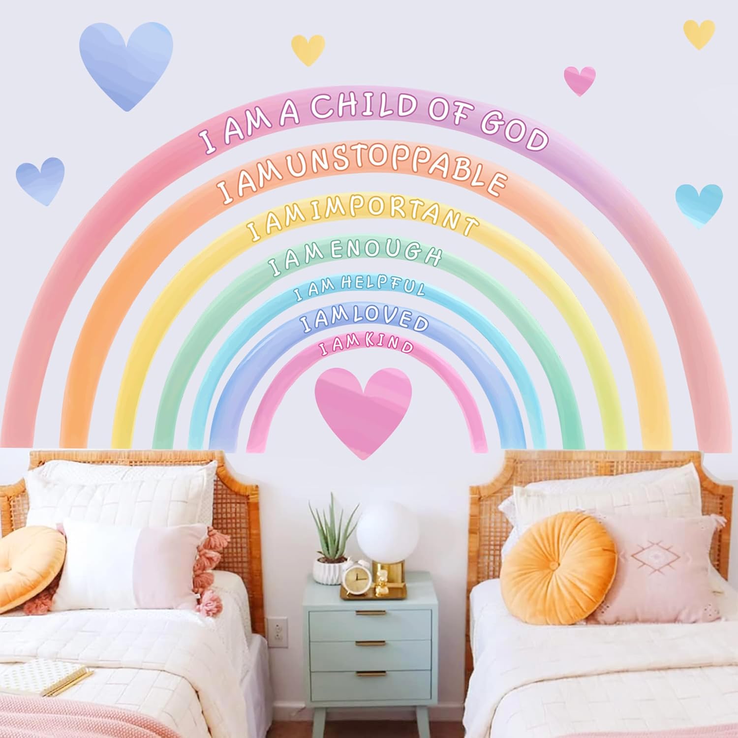 Large Rainbow Wall Decals Peel and Stick Pastel Kids Nursery Wall Decor Stickers Boho Inspirational Wall Decals for Girls Bedroom Rainbow Art Murals for Baby Room Playroom Toddler Home Decoration