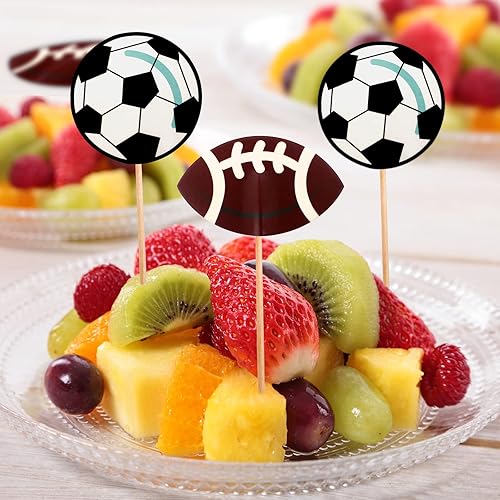 Miniatura 6 de BLUE TOP 48 piezas de dos lados deportes bola cupcake toppers jugadores deportes temáticos Cupcake Picks decoración fiesta cumpleaños fútbol béisbol
