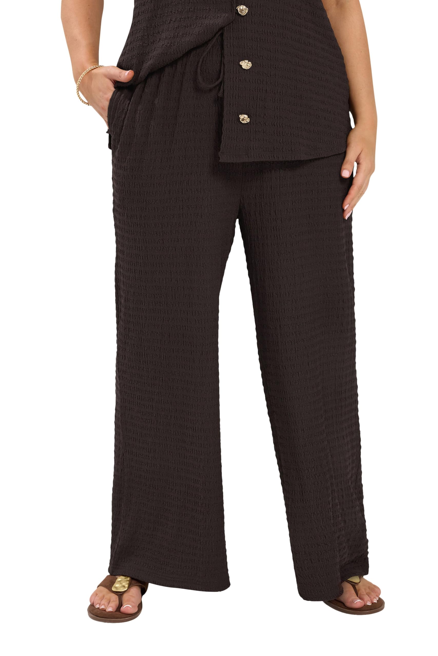 Yours Women's Dark Brown Wide Leg Crinkle Trousers In Small