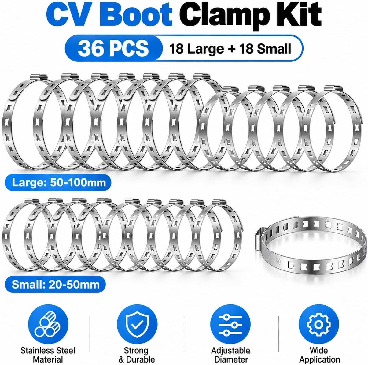 36PCS CV Boot Clamps, 36PCS 304 Stainless Steel Adjustable CV Joint Axle Boot Crimp Bands, Universal Drive Shaft Hose Clamp for Car ATV Repair