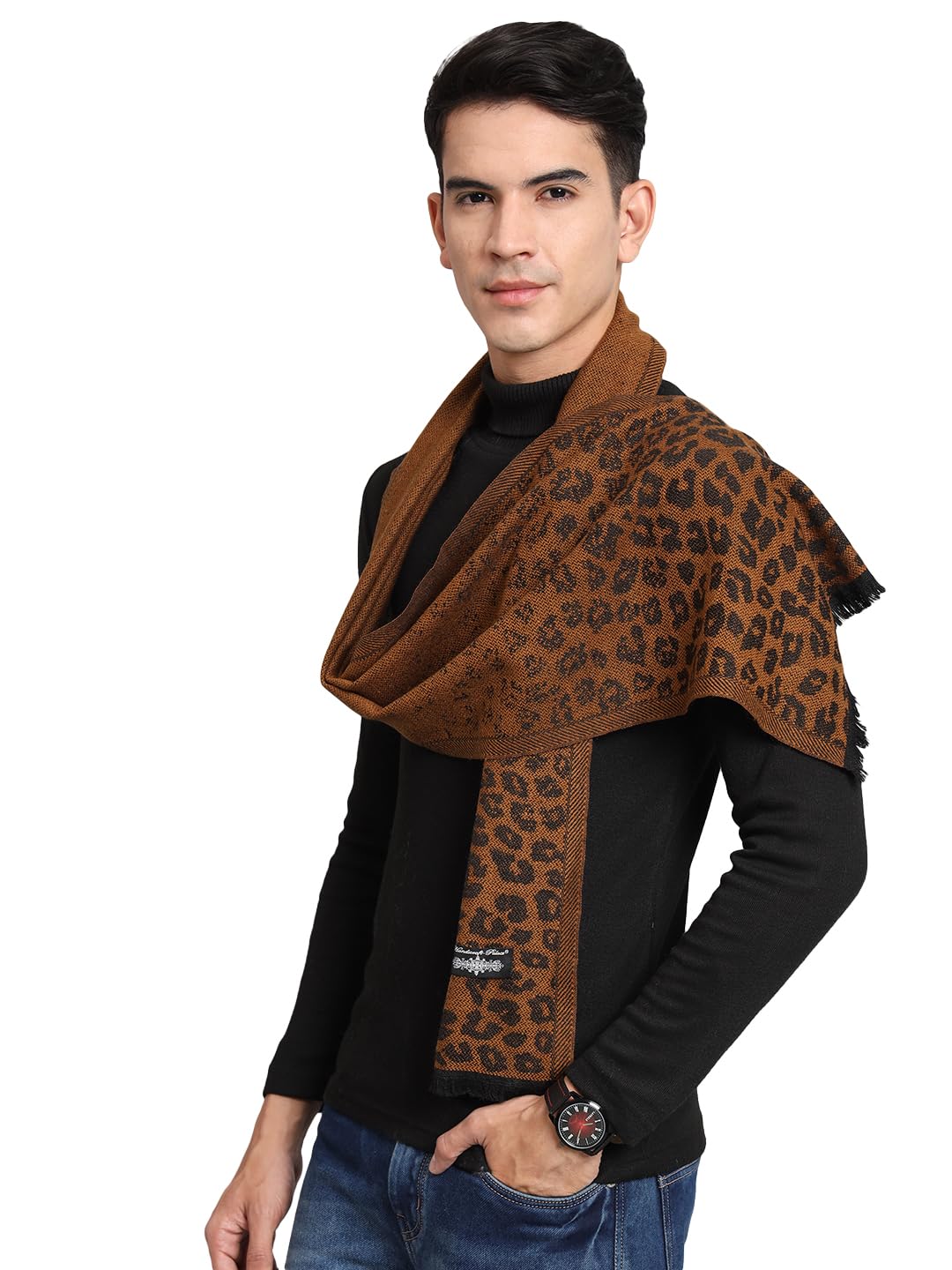 Ravaiyaa - Attitude is everything Mens Winter Scarf Long Wool Muffler Gift For Dad, Brother, Husband (Brown)-picture-22