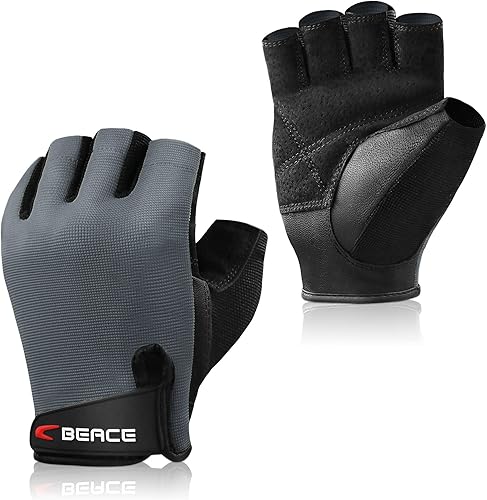 Miniatura 10 de BEACE Guantes de gimnasio para levantamiento de pesas con palma de cuero antideslizante para entrenamiento ejercicio entrenamiento de fitness y