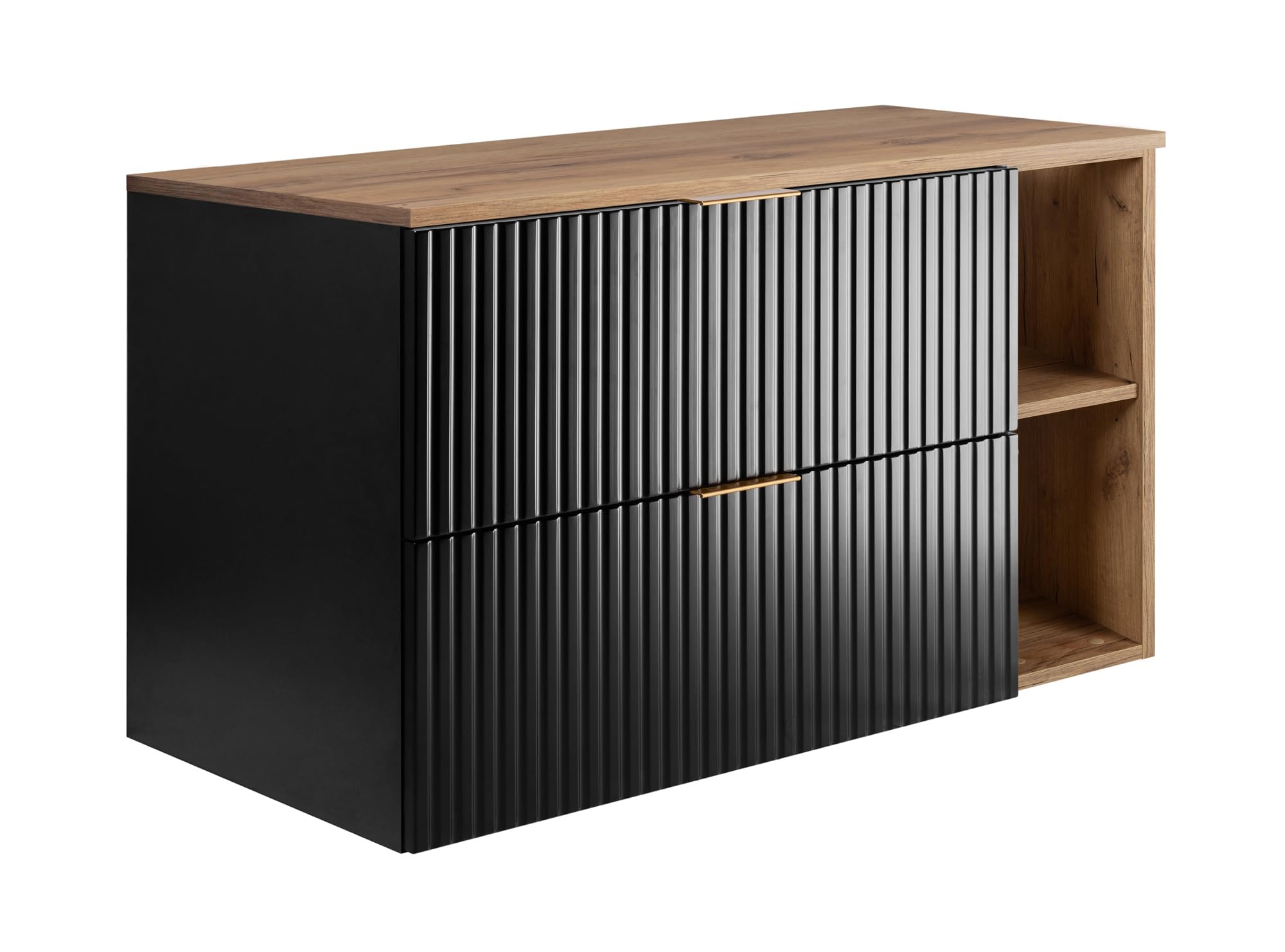 3xE Living Mueble de baño, Negro/Roble Craft + Tirador Dorado, 100 x 57 x 46 cm
