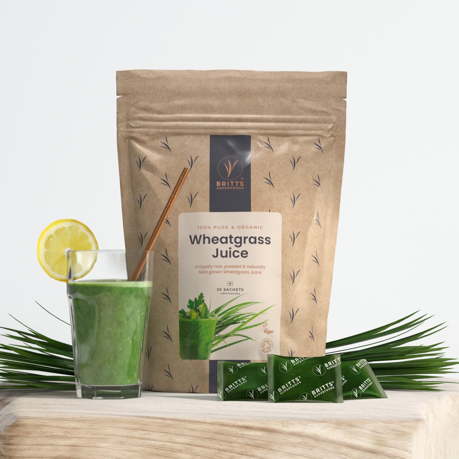 Organic Fresh Wheatgrass Shots | High Nutritional Content – Raw Wheatgrass Juice | Energy | Immune System | Performance | Digestion | Healthy Hair & Skin | 30 Shots Frozen | Britt’s Superfoods