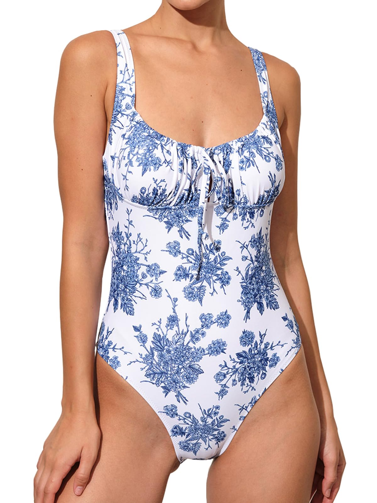 Women’s Tie Floral Sexy One-Piece Tankini Bathing Suits Slimming Swimsuit