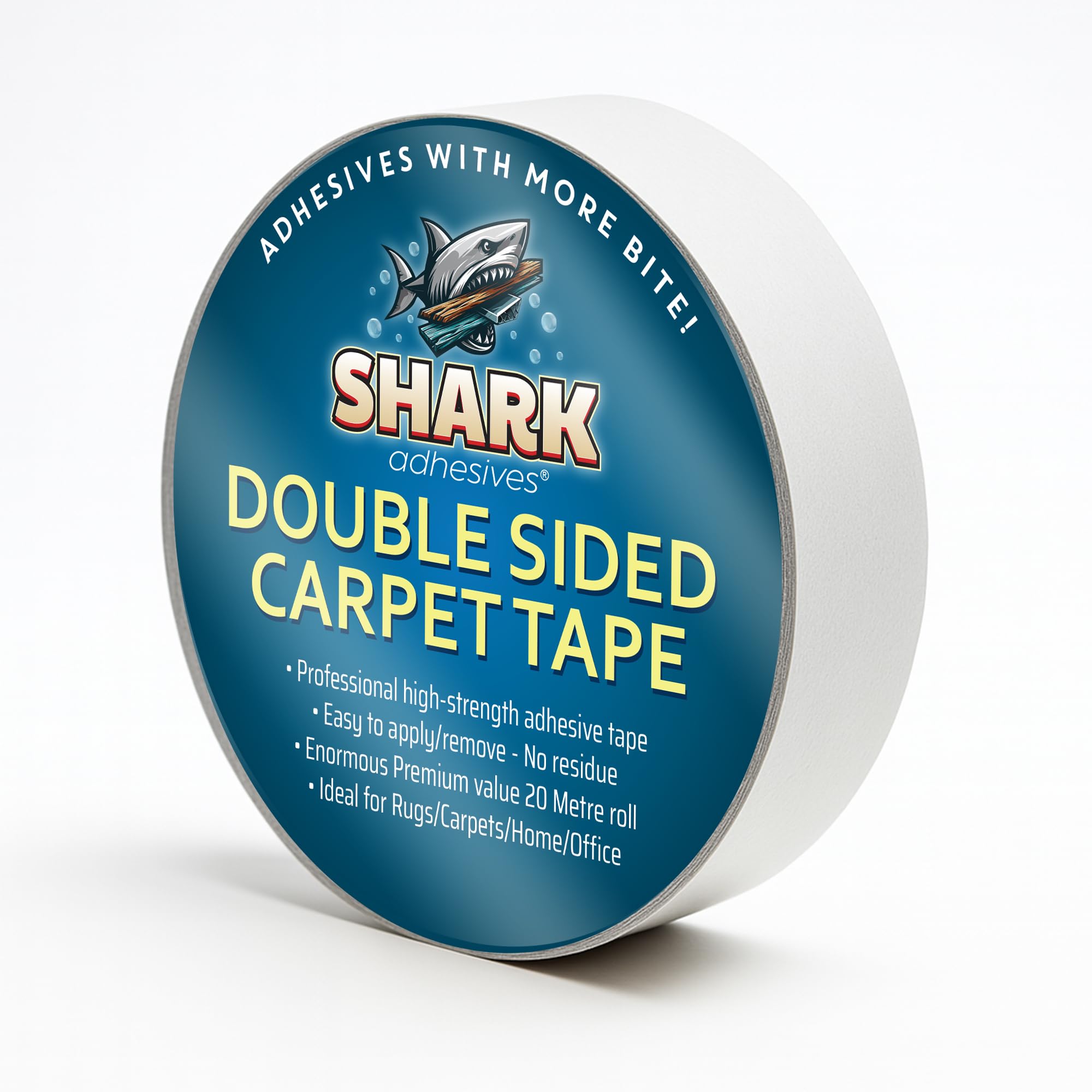 Shark Adhesives Double Sided Grip Tape for Carpets and Rugs 20m Roll- Strong Double-Sided Sticky Tape