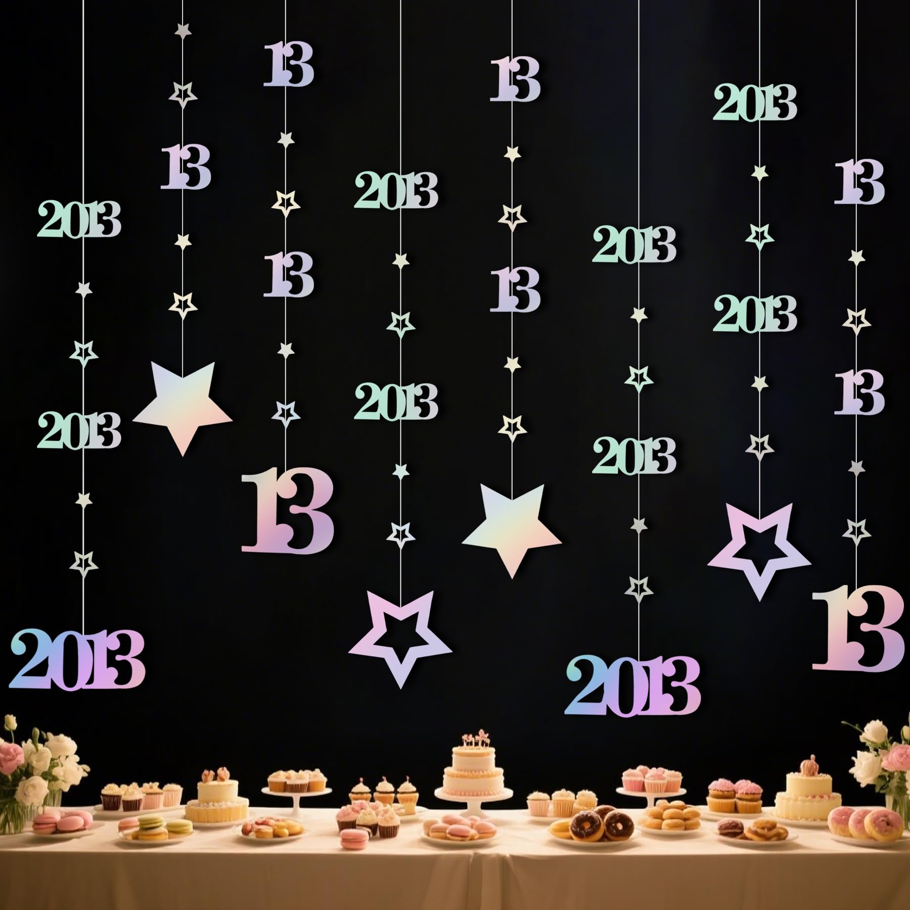 Dmnnlp 13th Birthday Decorations, Iridescent Hanging Number and Stars Banner for 13 Years Old Boys Girls, Birthday Decorations Supplies for Teenagers Born in 2013