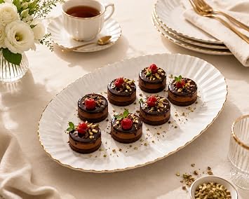 Oval Porselen Tabak Seti, Alt n Kenarl , Krem Rengi, 2li Salata Meze Taba  Sofra  k Sunum Servis Kahvalt l k At t rmal k  erez Seramik  nce Alt n Detayl  32x13
