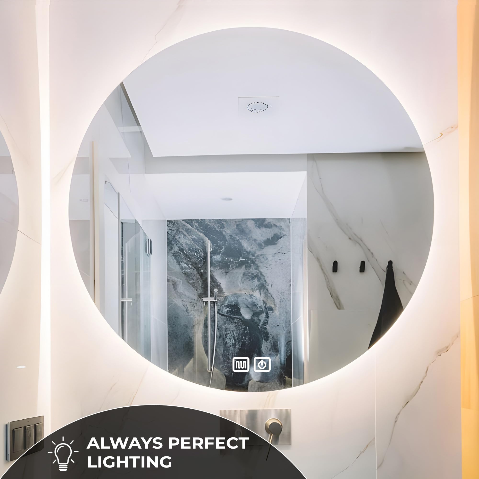 Bayt Espejo de Baño Redondo Luces LED - Espejos de Baño Iluminados de 60 cm con Retroiluminación | Espejos de Tocador de Pared Antiniebla Regulable | Espejo de Pared sin Marco