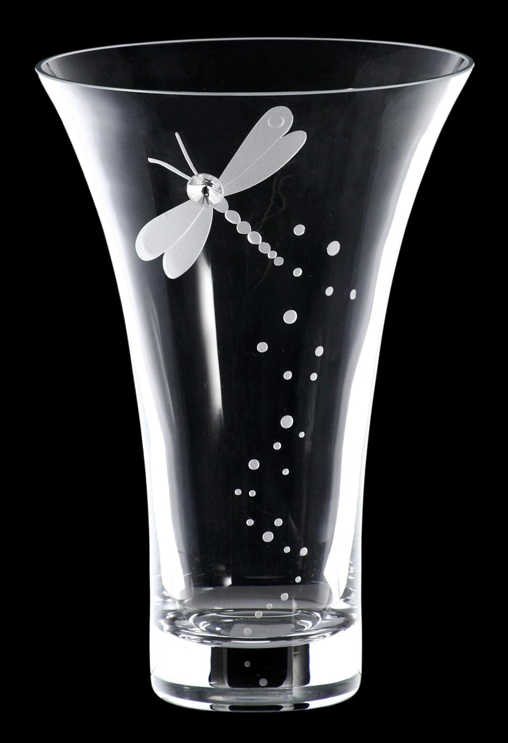 Dragonfly Vase - Handmade Glass Vase with Premium Crystal and Etched Dragonfly Decor - Gift Boxed - Clear Mouth Blown Glass Centerpiece - 9.4 in (24 cm)