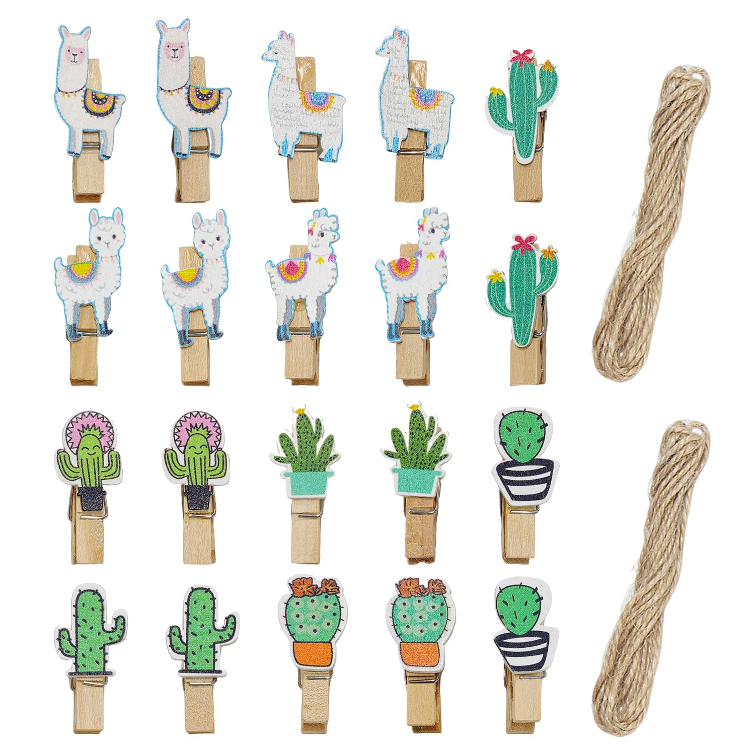 NIDHFG 20 Pieces Of Alpaca Cactus Wooden Clips, Creative Fun Clips, Photo Clips, Snack Closure Clips, Cute Cartoon Clips.