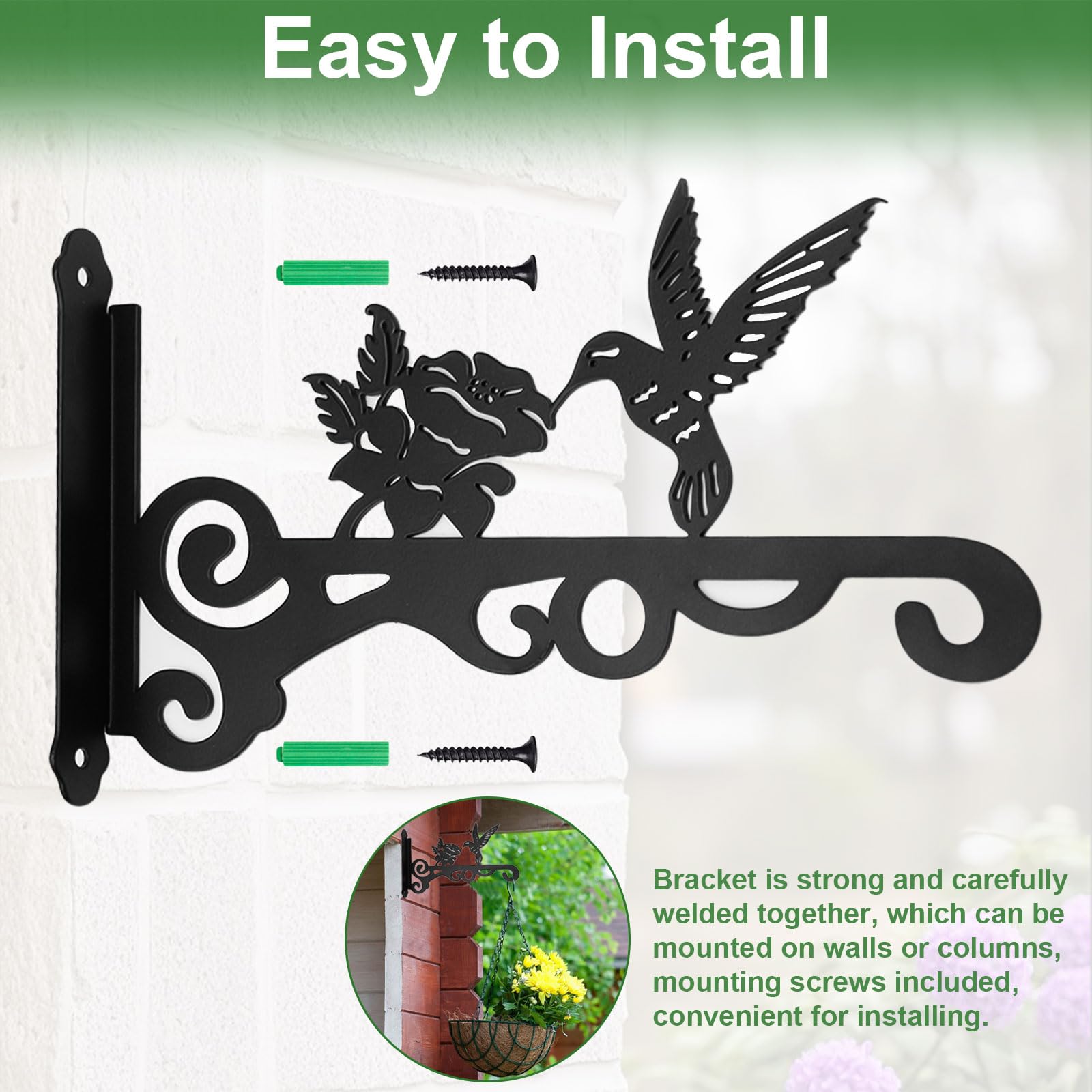 2 Piezas Ganchos de Pared para Macetas Colgantes, 25 cm Soporte para Plantas, Gancho para Macetas con Tornillos, Soporte para Macetas Colgantes Exterior para Colgar Plantas Linterna Cesta
